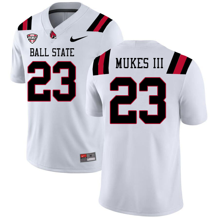 Ball State Cardinals #23 R.J. Mukes III College Football Jerseys Stitched Sale-White